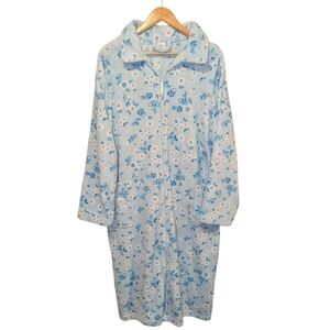 Croft & Barrow Floral Aqua Blooms Long Sleeve Zip-Up Soft Plush Robe Size 1X